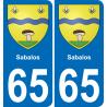 65 Sabalos autocollant sticker plaque immatriculation auto ville