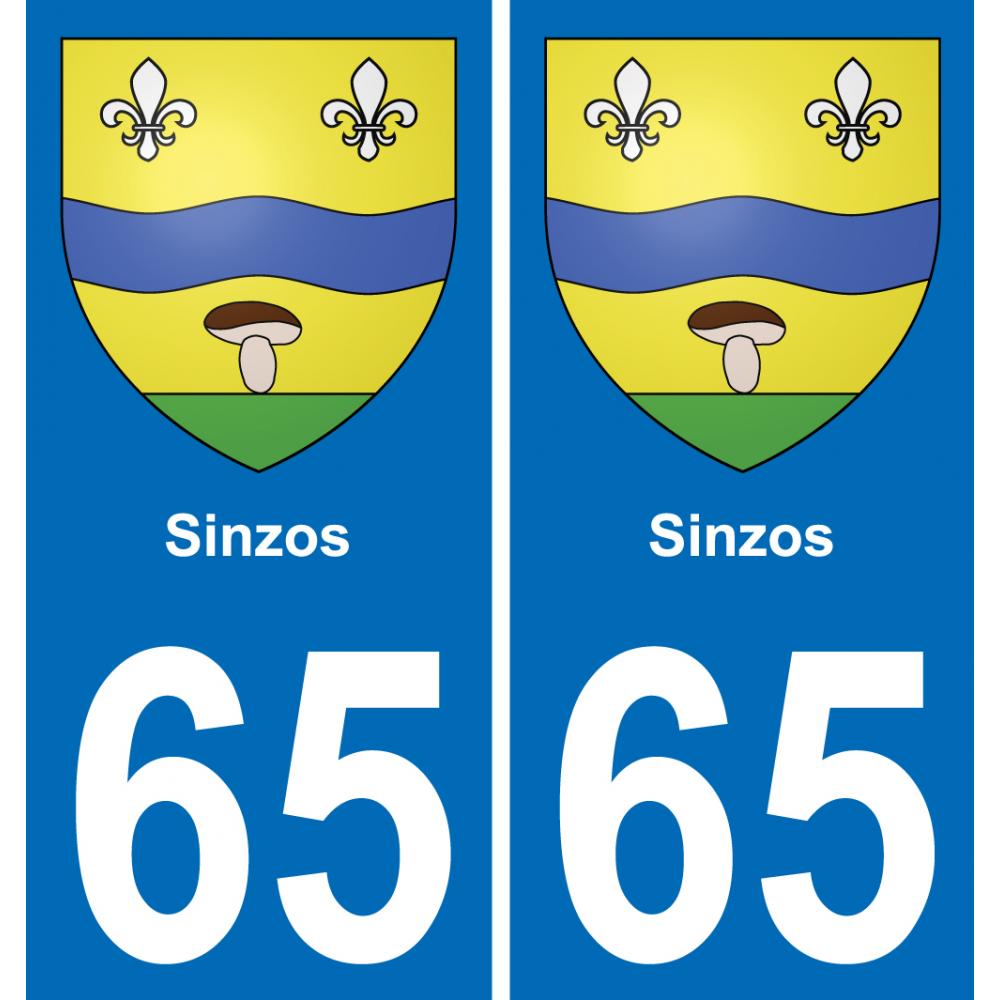 65 Sinzos autocollant sticker plaque immatriculation auto ville
