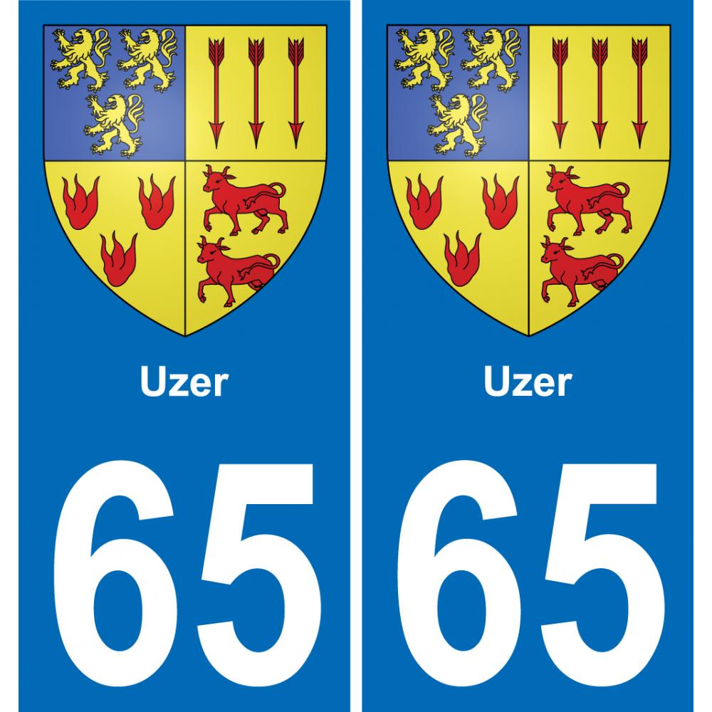 65 Uzer autocollant sticker plaque immatriculation auto ville