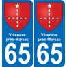 65 Villenave-près-Marsac placa etiqueta de registro de la ciudad
