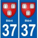 37 Bléré ville autocollant plaque stickers
