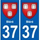 37 Bléré ville autocollant plaque stickers