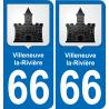 66 Villeneuve-la-Rivière placa etiqueta de registro de la ciudad