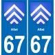67 Albé autocollant sticker plaque immatriculation auto ville