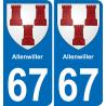 67 Allenwiller autocollant sticker plaque immatriculation auto ville