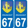 67 Alteckendorf placa etiqueta de registro de la ciudad