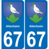 67 Altenheim autocollant sticker plaque immatriculation auto ville