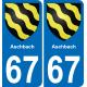 67 Aschbach autocollant sticker plaque immatriculation auto ville