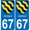 67 Aschbach autocollant sticker plaque immatriculation auto ville