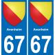 67 Avenheim autocollant sticker plaque immatriculation auto ville