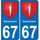 67 Baldenheim autocollant sticker plaque immatriculation auto ville