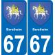 67 Berstheim autocollant sticker plaque immatriculation auto ville