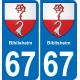 67 Biblisheim autocollant sticker plaque immatriculation auto ville