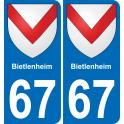 67 Bietlenheim placa etiqueta de registro de la ciudad