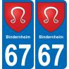 67 Bindernheim autocollant sticker plaque immatriculation auto ville