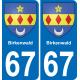 67 Birkenwald autocollant sticker plaque immatriculation auto ville