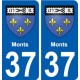 37 Monts ville autocollant plaque stickers