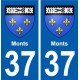 37 Monts ville autocollant plaque stickers