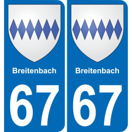 67 Breitenbach autocollant sticker plaque immatriculation auto ville