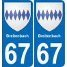 67 Breitenbach placa etiqueta de registro de la ciudad