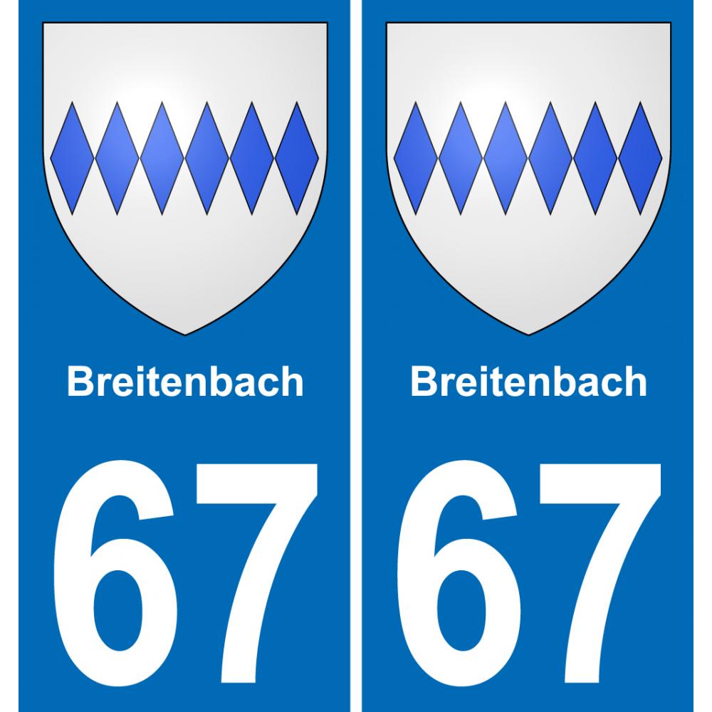 67 Breitenbach autocollant sticker plaque immatriculation auto ville