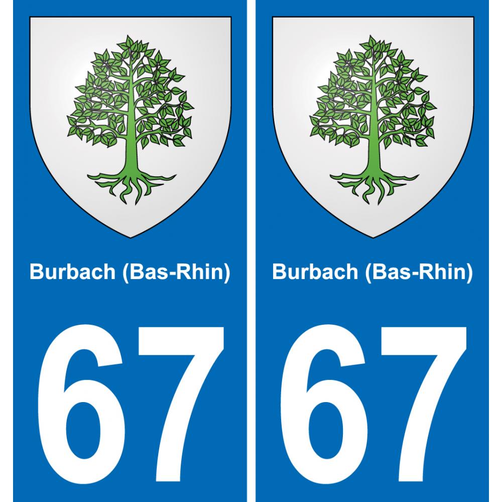 67 Burbach (Bas-Rhin) autocollant sticker plaque immatriculation auto ville