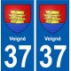 37 Veigné ville autocollant plaque stickers