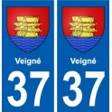 37 Veigné ville autocollant plaque stickers