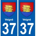 37 Veigné ville autocollant plaque stickers