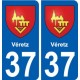 37 Véretz ville autocollant plaque stickers