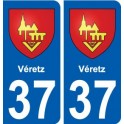 37 Véretz ville autocollant plaque stickers
