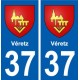 37 Véretz ville autocollant plaque stickers