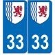 33 Gironde Blason Nouvelle Aquitaine autocollant plaque immatriculation voiture auto sticker