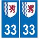 33 Gironde Blason Nouvelle Aquitaine autocollant plaque immatriculation voiture auto sticker
