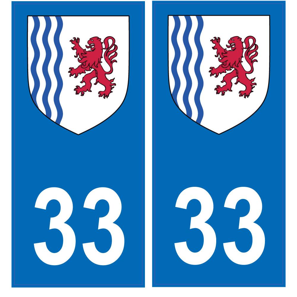 33 Gironde Blason Nouvelle Aquitaine autocollant plaque immatriculation voiture auto sticker