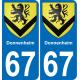 67 Donnenheim autocollant sticker plaque immatriculation auto ville