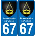 67 Dossenheim-sur-Zinsel placa etiqueta de registro de la ciudad