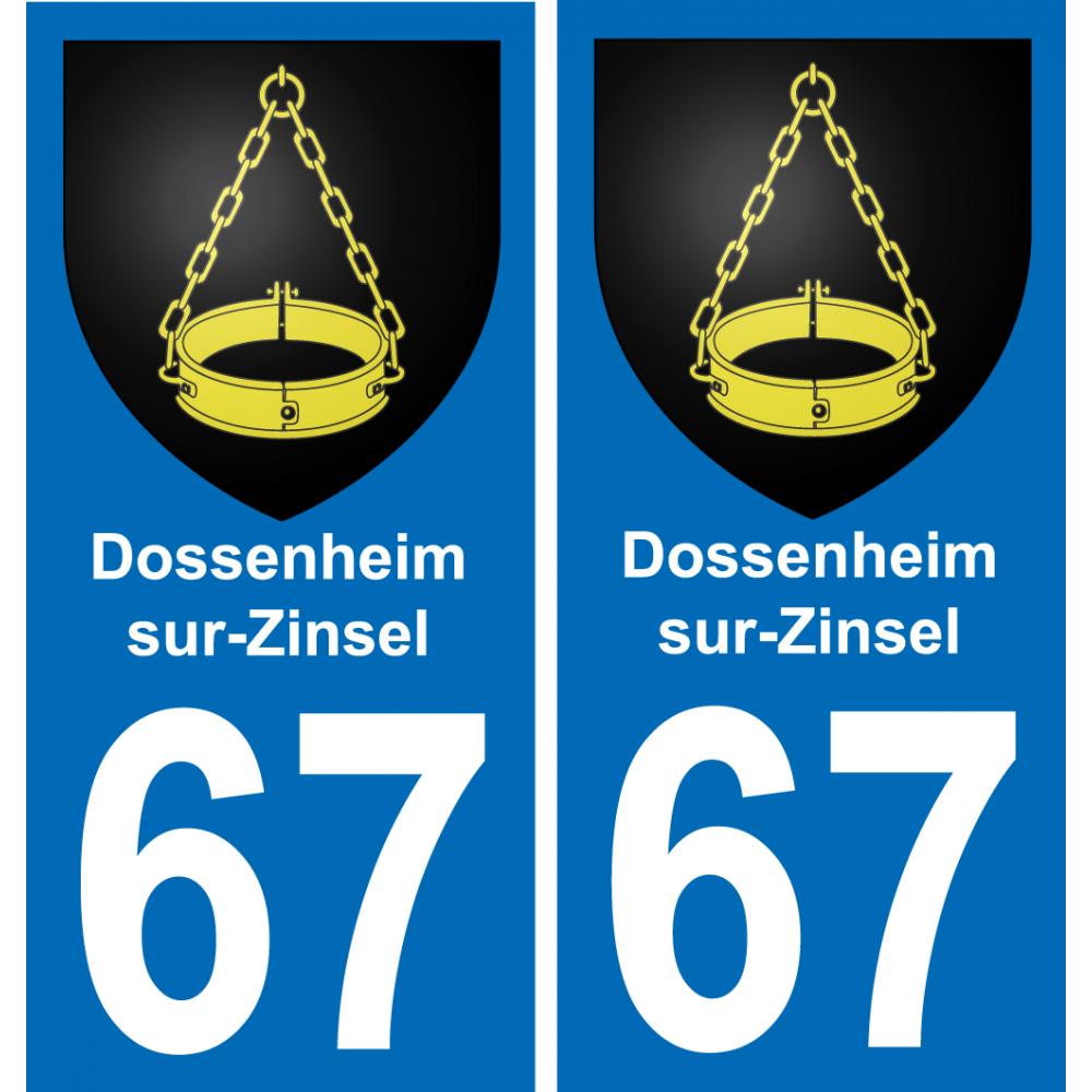 67 Dossenheim-sur-Zinsel placa etiqueta de registro de la ciudad