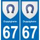 67 Duppigheim autocollant sticker plaque immatriculation auto ville