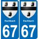 67 Eschbach autocollant sticker plaque immatriculation auto ville