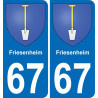 67 Friesenheim autocollant sticker plaque immatriculation auto ville