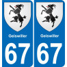 67 Geiswiller placa etiqueta de registro de la ciudad