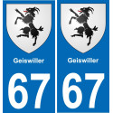 67 Geiswiller sticker plate registration city