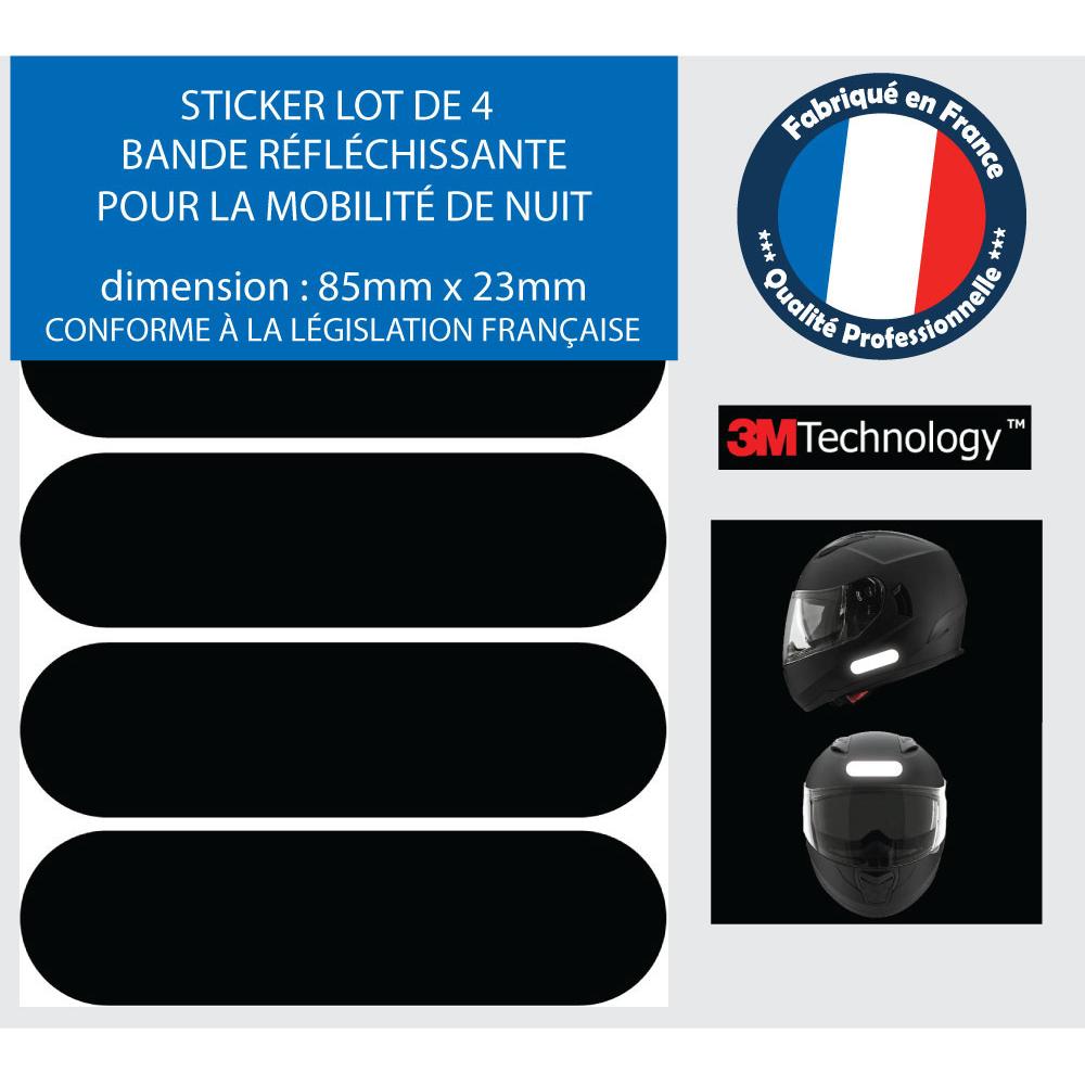 Lot de 4 Bande rétro-réfléchissante Rectangle arrondie Casque Moto 4 Bandes 3M Technology Autocollant Sticker