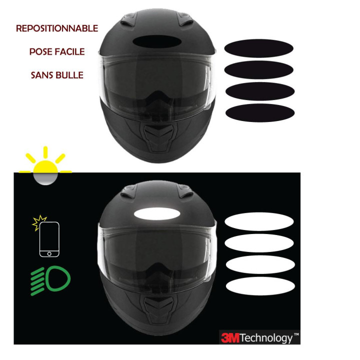 Lot de 4 Bande rétro-réfléchissante Ovale Casque Moto 4 Bandes 3M Autocollant Sticker