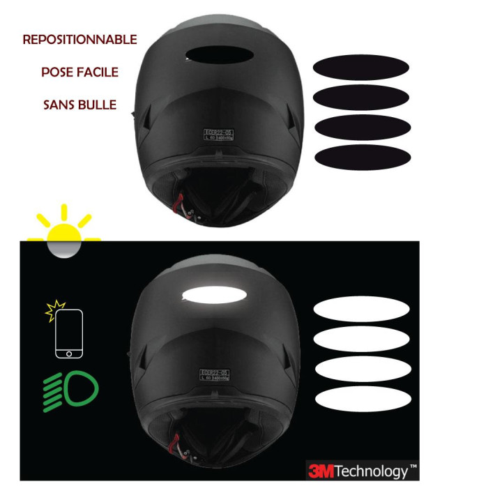 Lot de 4 Bande rétro-réfléchissante Ovale Casque Moto 4 Bandes 3M Autocollant Sticker