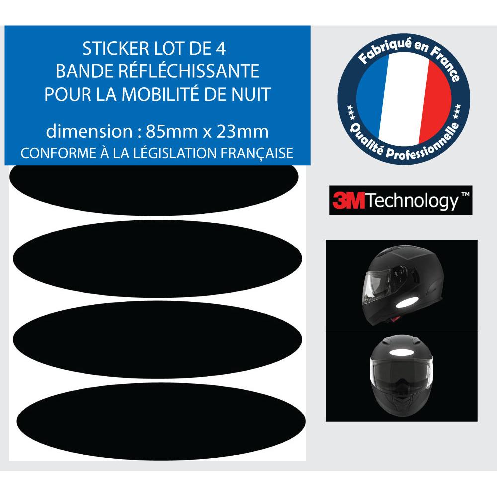 Lot de 4 Bande rétro-réfléchissante Ovale Casque Moto 4 Bandes 3M Autocollant Sticker