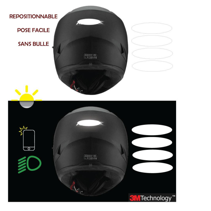 Lot de 4 Bande rétro-réfléchissante Ovale Casque Moto 4 Bandes 3M Autocollant Sticker