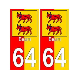 64 Bearn fond rouge jaune autocollant plaque