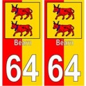 64 Bearn fond rouge jaune autocollant plaque